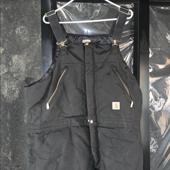 black insulated carhartt overalls